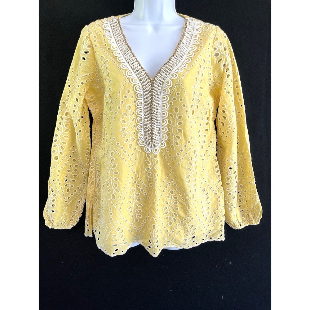 Boston Proper Eyelet Lemon Drop Tunic Top Embellished XS Boho Cottagecore